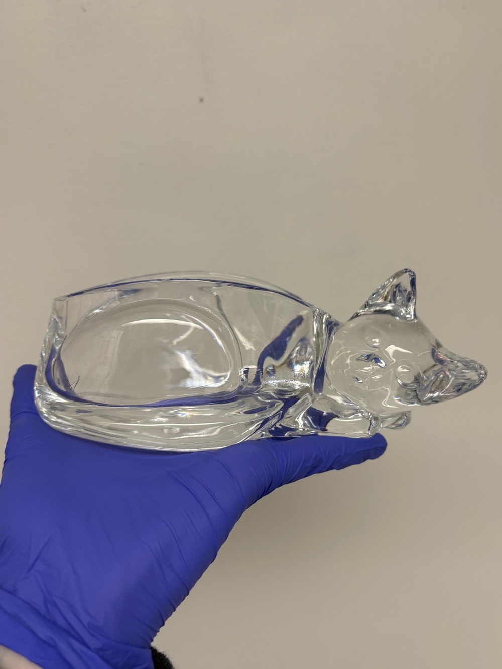Vintage Cristal d'Arques Sleeping Cat Genuine Crystal Trinket Dish